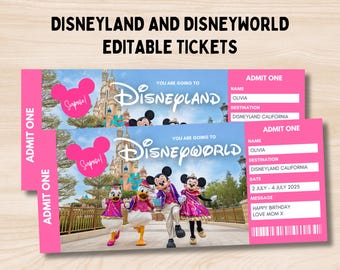Disneyland Ticket, Disneyworld Ticket, Editable Ticket, Surprise Reveal Ticket Gift, Surprise Disneyland Trip, Theme Park Ticket