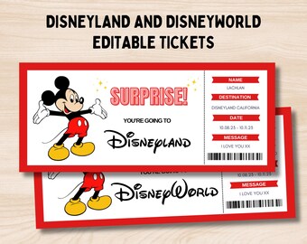 Surprise Disneyland Ticket | Disneyworld Ticket | Editable Ticket | Surprise Reveal Ticket Gift | Disneyland Gift Ticket Keepsake