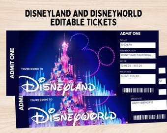 Disneyland Ticket, Disneyworld Gift Ticket, Editable Ticket, Surprise Reveal Ticket Gift, Surprise Disneyland, Theme Park Ticket, Keepsake