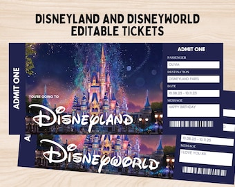 Disneyland Ticket, Disneyworld Ticket, Editable Ticket, Surprise Reveal Ticket Gift, Surprise Disneyland, Theme Park Ticket