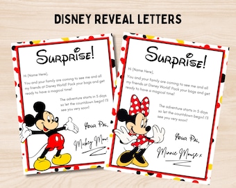 Bearbeitbare Briefe von Mickey und Minnie, Disneyland enthüllen Geschenk, Disneyworld enthüllen, Überraschungsreisebrief, Themenparkticket-Andenken