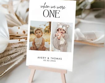 When We Were Age Baby Photo Table Number Template, Printable Minimalist Wedding Table Decor, Editable Childhood Photo Sign, Seating Cards