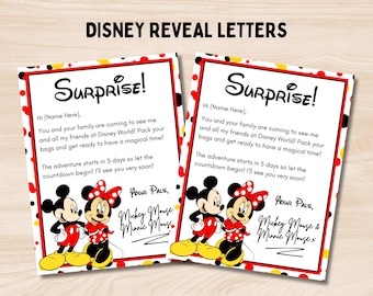 Editable Letters from Mickey and Minnie, Disneyland Reveal Gift, Disneyworld Reveal, Surprise Trip Reveal Letter, Theme Park Ticket Keepsake