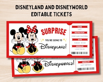 Surprise Disneyland Ticket | Disneyworld Ticket | Editable Ticket | Surprise Reveal Ticket Gift | Disneyland Gift Ticket Keepsake