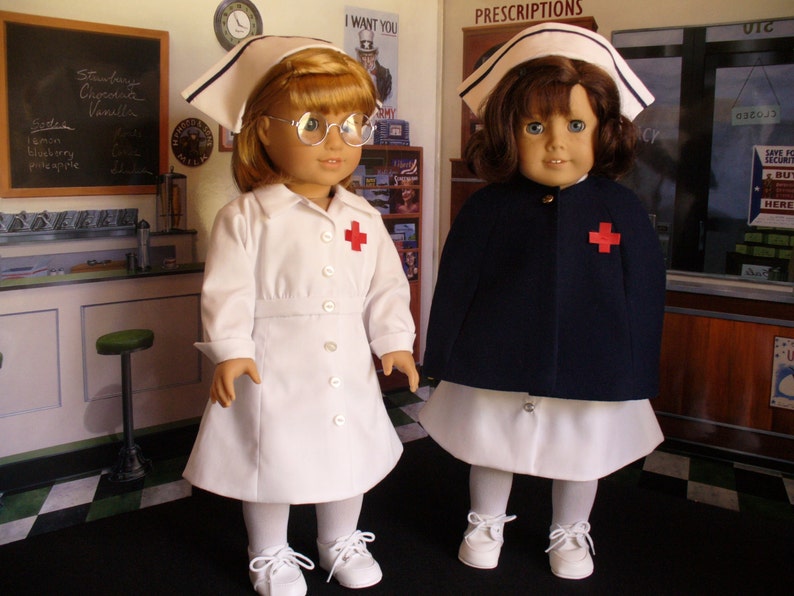 Doll Clothes Pattern, 1940-1950 Nurses' Uniforms, Caps and Cape, No 1008 image 5