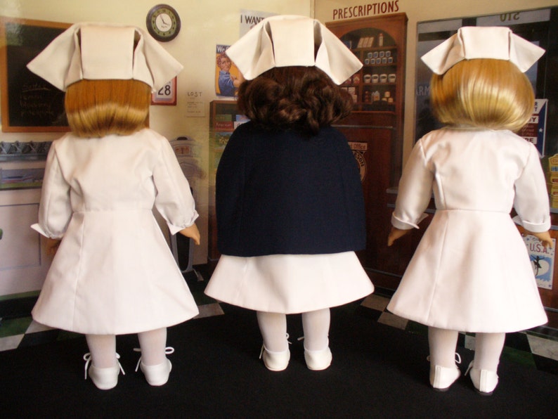 Doll Clothes Pattern, 1940-1950 Nurses' Uniforms, Caps and Cape, No 1008 image 2