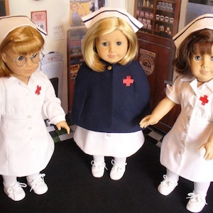 Doll Clothes Pattern, 1940-1950 Nurses' Uniforms, Caps and Cape, No 1008