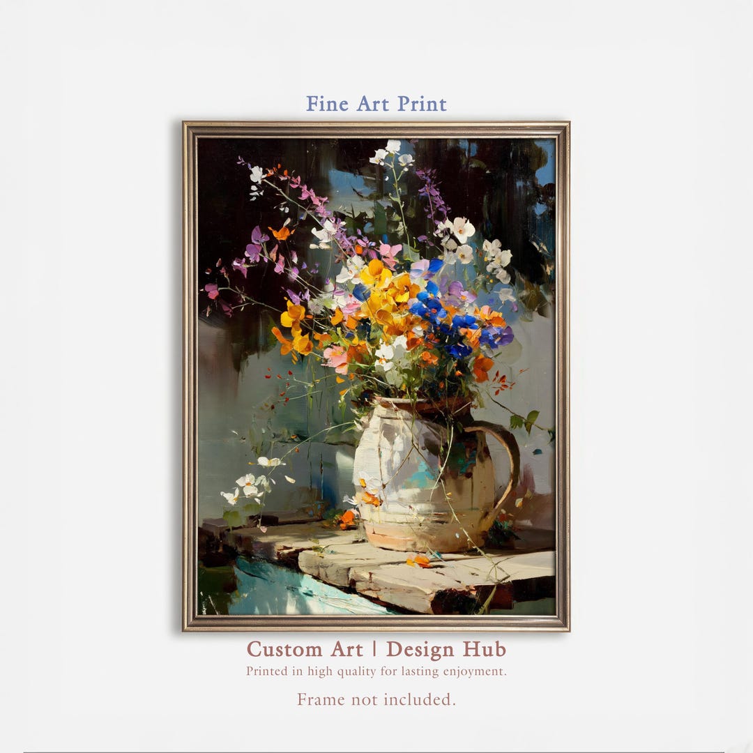 Fine Art Print, Wildflower Vase Still Life, Cottage Botanical Wall Art ...