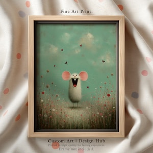 Cute Mouse Nursery Wall Art Print – Whimsical Animal Illustration for Kids Room