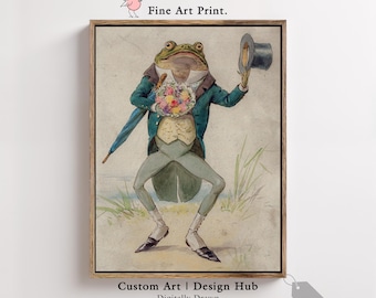 Vintage Frog Gentleman Art Print | Whimsical Animal Illustration Poster
