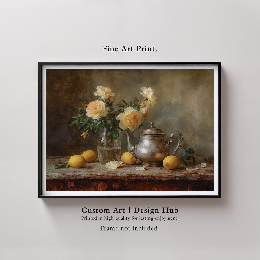 Vintage Floral Still Life Print: Yellow Roses & Lemons Kitchen Art - Etsy