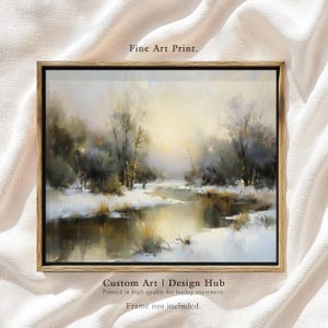 Winter Morning River Scene – Peaceful Snowy Landscape Fine Art Print for Rustic and Cozy Home Decor