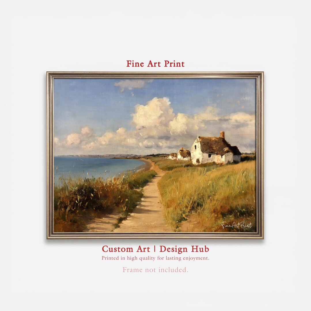 Coastal Cottage Path Print, Seaside Landscape, Farmhouse Ocean View ...