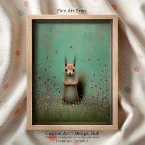 Squirrel Wall Art Print – Whimsical Woodland Animal Illustration for Kids Room