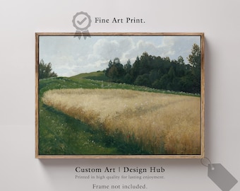 Impresión de paisaje de campo de trigo dorado: arte de pared de estilo rústico vintage