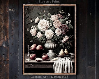 絵画　花　アンティーク ヴィンテージ風の花柄静物画：趣のある素朴なアンティーク絵画 - Etsy 日本