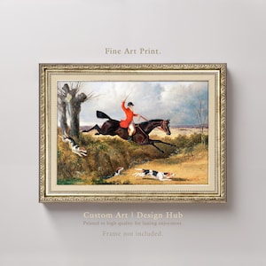 Fox Hunting Scene Fine Art Print – Equestrian Rider on Horse with Hounds, Vintage Sporting Wall Art for Classic Country Decor