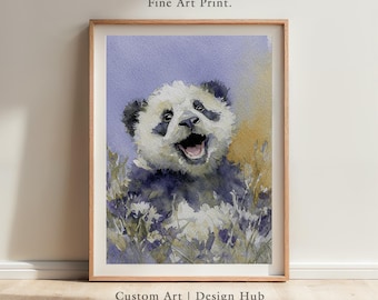 Impresión de arte de pared de oso panda de acuarela para decoración de guardería o habitación infantil