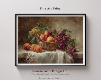Stampa di natura morta di frutta rustica: arte murale in stile cottagecore per cucina vintage