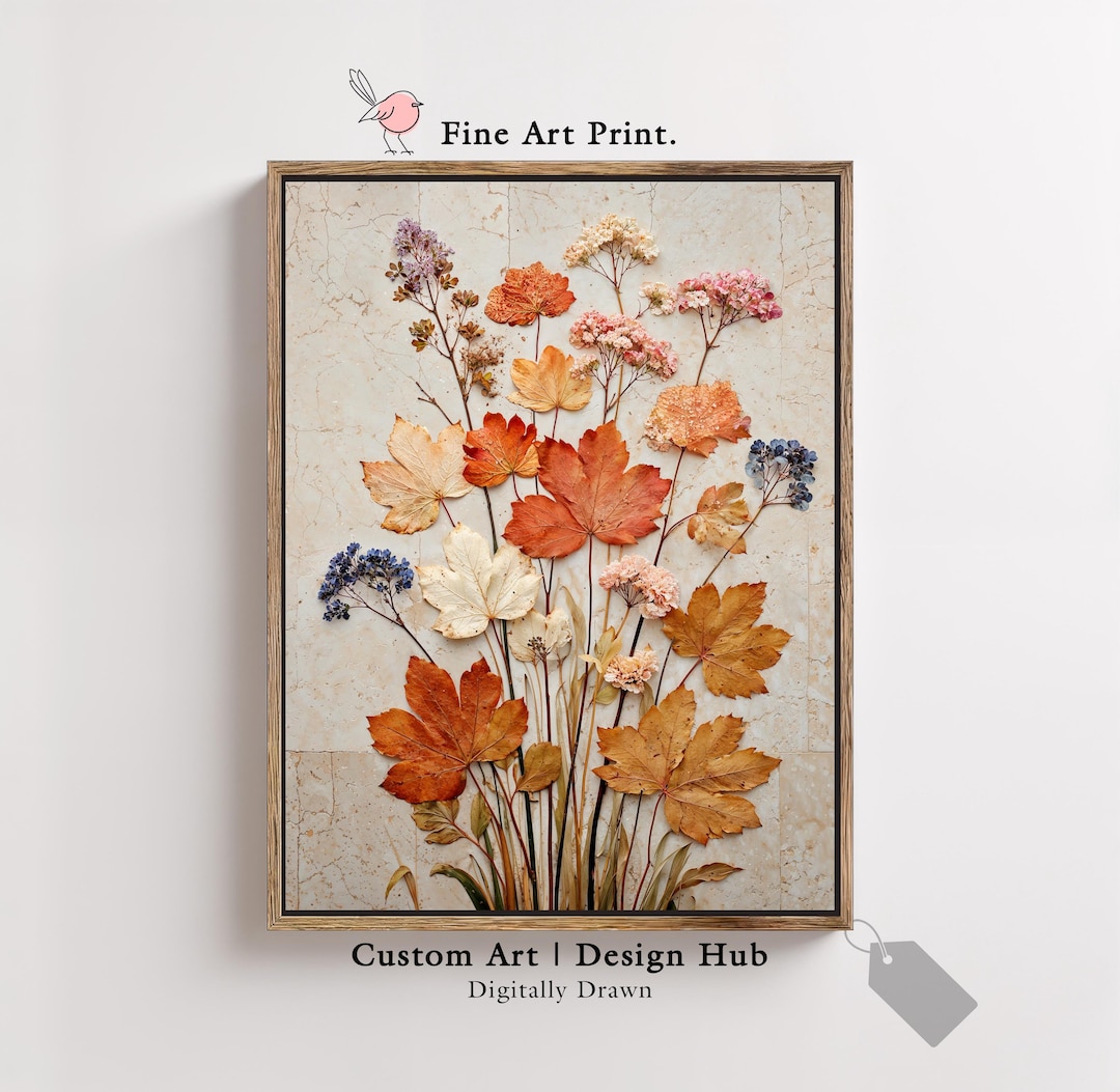 autumn-pressed-leaf-and-flower-wall-art-print-botanical-nature-poster