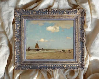 Sailboat beach landscape print, serene seaside fine art wall decor (Digital Download)