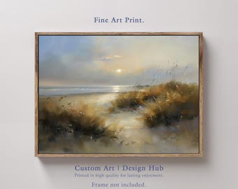 Coastal Sunset Painting: Beach Dune Grass Seascape Art Print