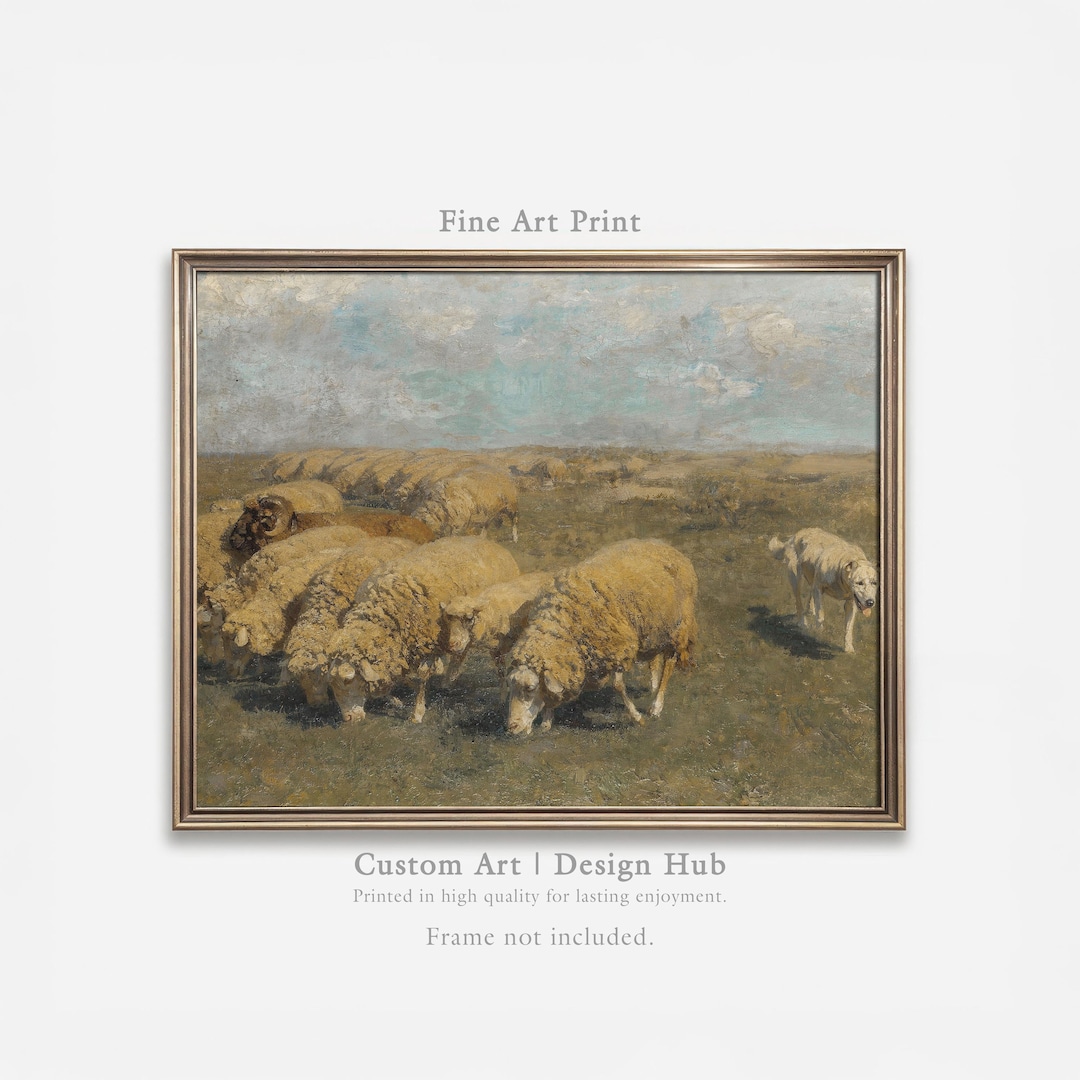 Sheep Herd Oil Painting – Vintage Pastoral Art Print, Countryside Farm ...