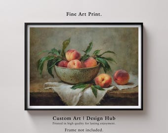 Rustic Peach Still Life Print: Vintage Kitchen Wall Art