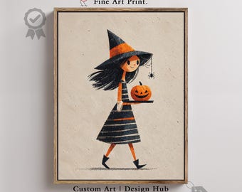 Whimsical Witch Halloween Print, Children's Spooky Decor (Digital Download)