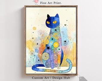 Abstrakte blaue Katze, Wandbild, geometrischer Tierdruck für modernes Wohndekor