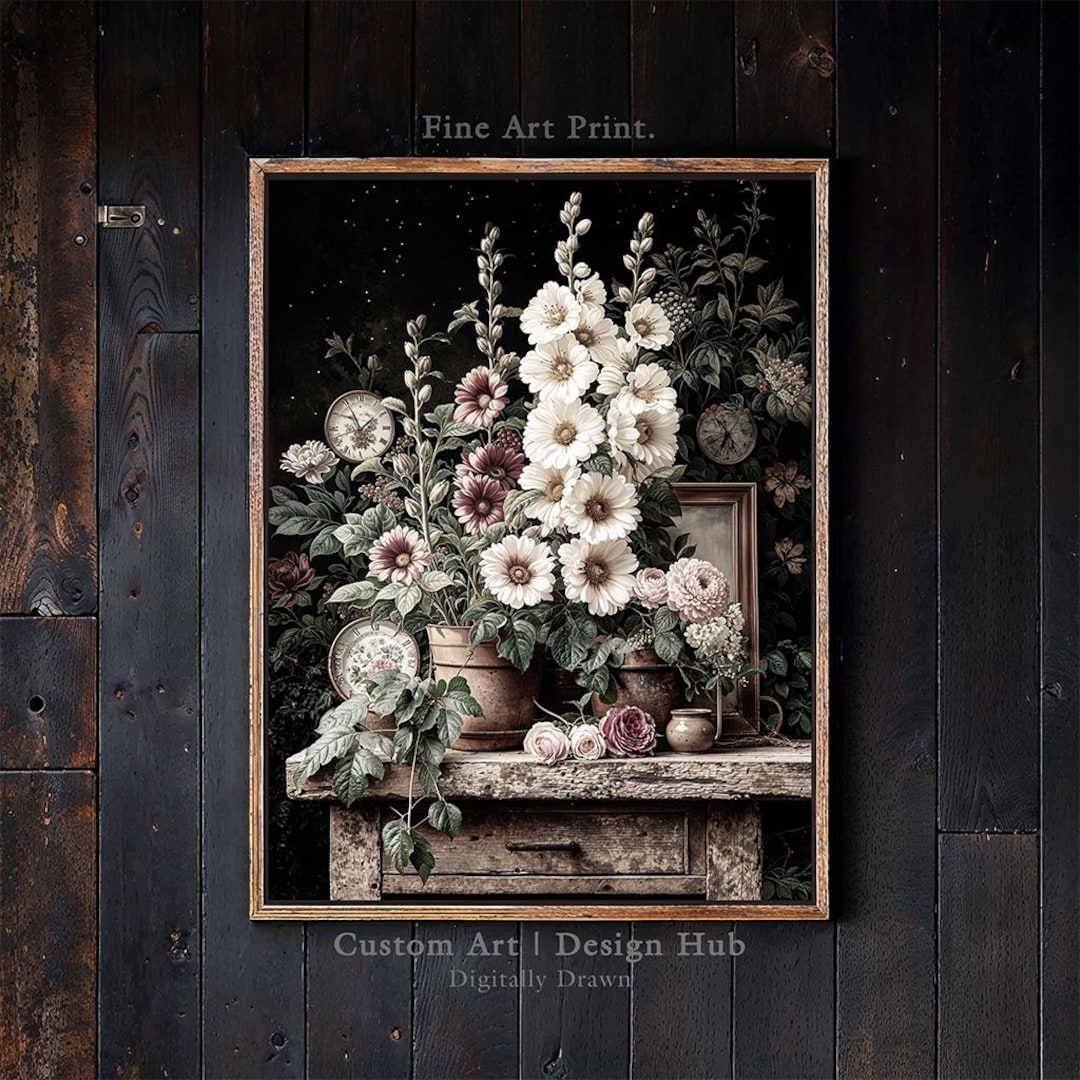 vintage-floral-still-life-wall-art-print-rustic-botanical-bouquet