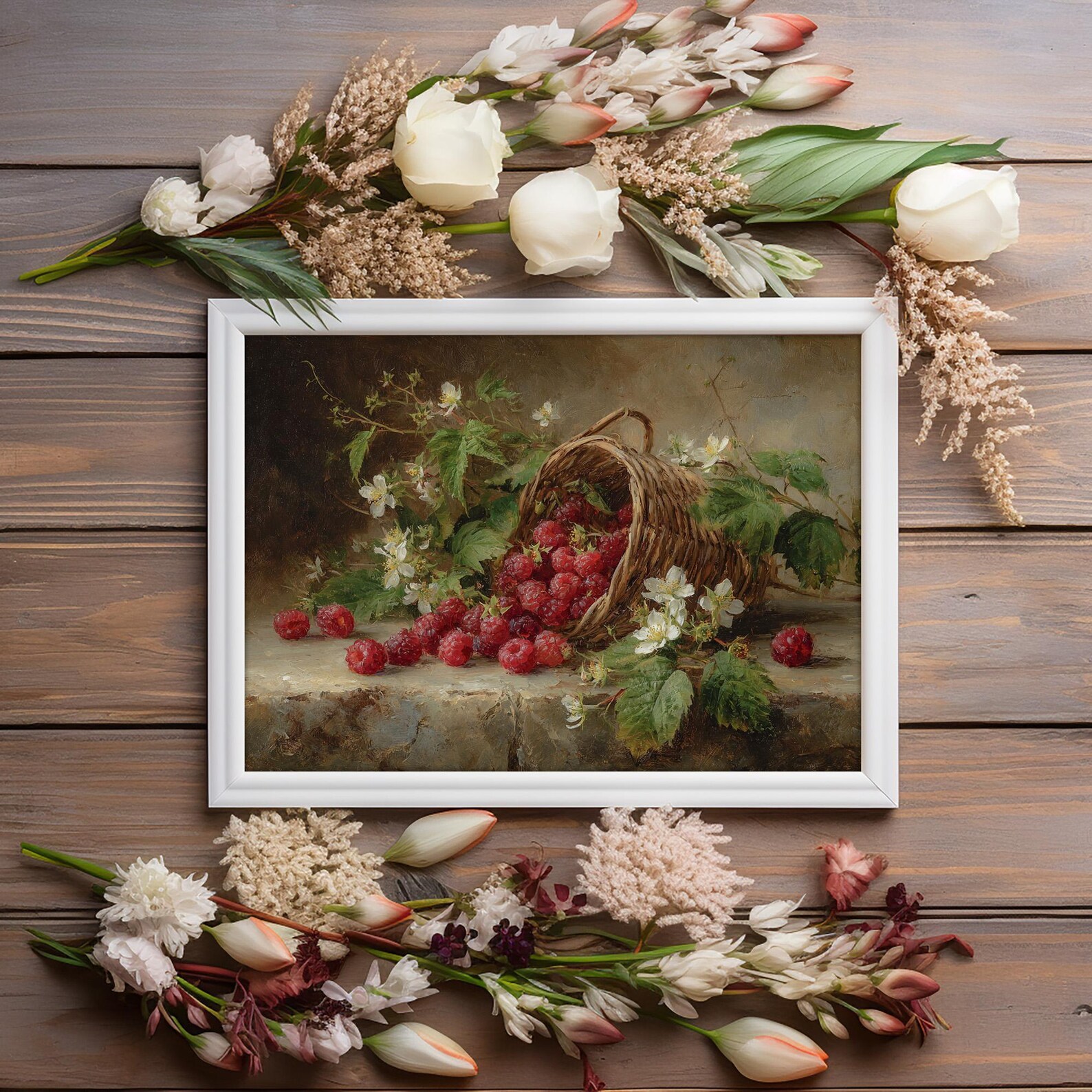 Vintage Raspberry Themed Decor Raspberry Still Life Print: Vintage Kitchen Wall Art, Rustic Farmhouse ...