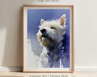 Retrato em aquarela de um cão da raça West Highland Terrier - Impressão artística