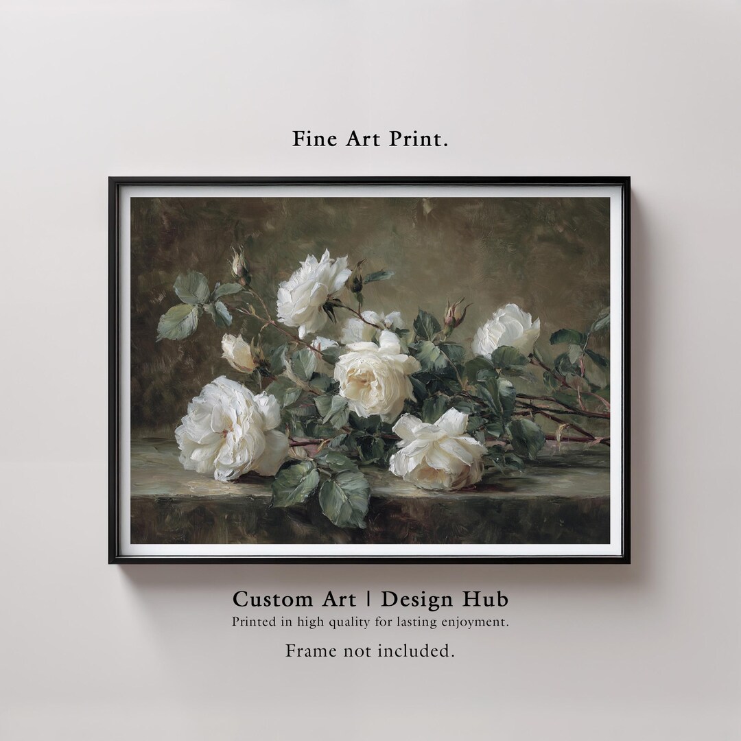 White Rose Botanical Print: Vintage Floral Still Life Art - Etsy