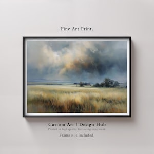 Storm over Wheat Field Wall Art Print, Moody Landscape Fine Art, Rustic Countryside Sky Painting, Dramatic Cloud Decor