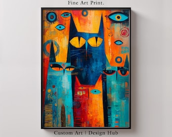 Abstrakte Katze Kunstdruck: Farbenfrohes Modernes Katzen Poster