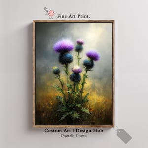 Scottish Thistle Art Print: Impressionist Purple Wildflower, Cottage Decor