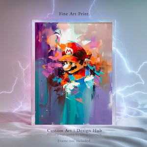 Mario Abstract Art Print – Colorful Modern Nintendo Wall Decor for Gamer Room