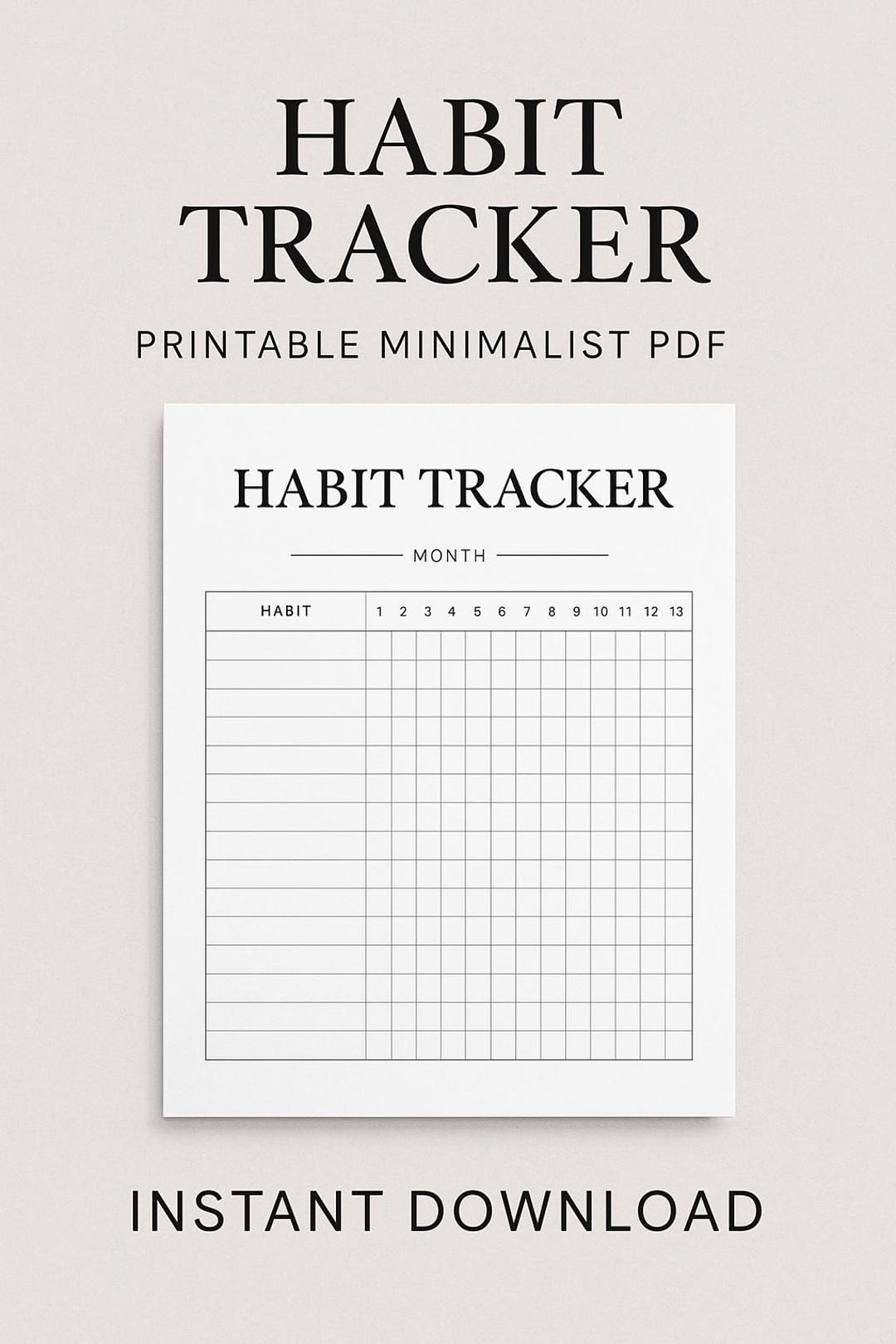 Habit Tracker Printable | Minimalist PDF Download | A4 & US Letter ...