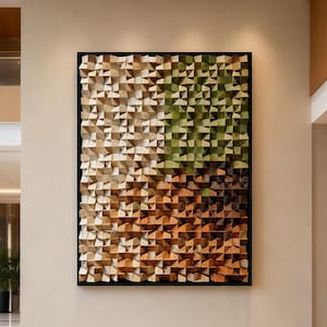 Handmade Nature Gradient 3D Wood Wall Art, Acoustic Sound Diffuser, Modern Textured Mosaic Decor