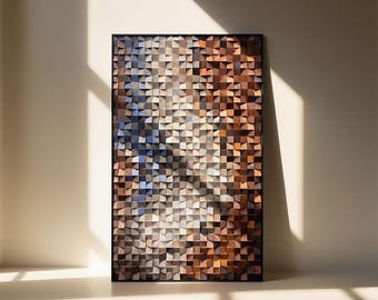 3D Geometric Wood Wall Art, Handcrafted Brown Gradient Panel, Modern Textured Home Accent