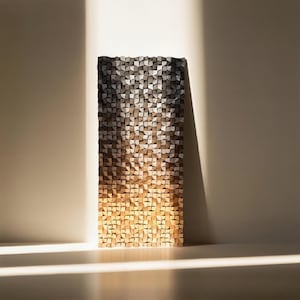 Geometric Wood Art Sculpture: Textured Wood Block Wall Decor