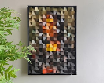 Handmade Textured Wood Wall Decor, 3D Geometric Sculpture, Hand-Painted Wooden Mosaic Art