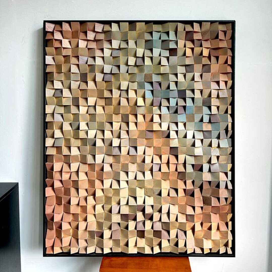 3D Geometric Wood Mosaic Wall Art, Textured Modern Farmhouse Decor - Etsy