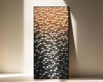 3D Textured Wood Wall Art, Geometric Gradient Panel, Minimalist Home Decor