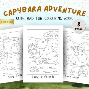 Coloring Pages for Kids - Capybara theme – Toddler Coloring Sheets, Capybara Adventure, Preschool Printable, Cute Capybara and friends