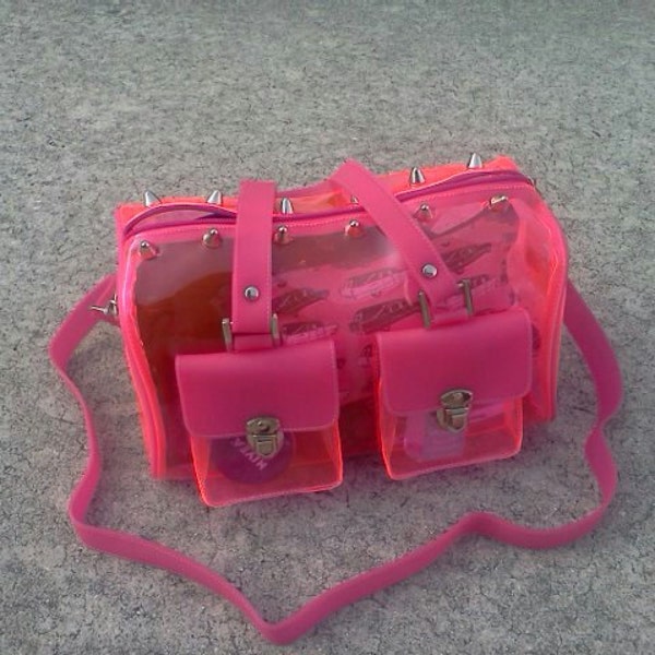 NEON DEAD STOCK  pink clear vinyl studded purse ** last one **