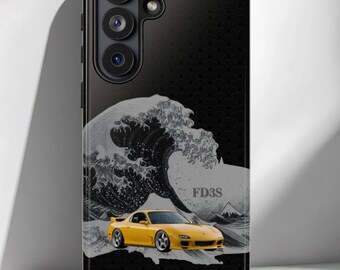JDM FD3S Phone Case, Japanese Wave Art Car Case, Ukiyo-e Inspired Sports Car, Seigaiha Pattern, Japanese Automotive Gift