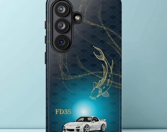 JDM Phone Case FD3S Rotary Sports Car Cover,Japanese Koi Fish Design,Tuner Car Gift,JDM Enthusiast Accessory