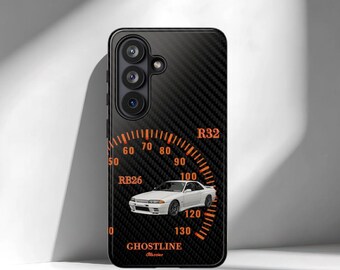 R32 Godzilla JDM Phone Case, Carbon Fiber Style Speedometer Design, Japanese Performance Car Inspired Case, Automotive Enthusiast Gift